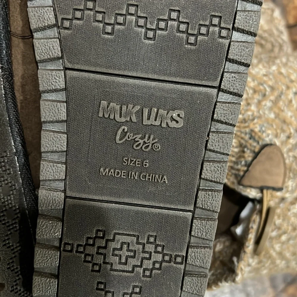 Muk Luks Tan Knit Cuff Boots with Button Detail